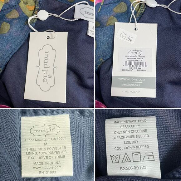 NWT Mud Pie Colleen Maxi Dress Navy Floral Ruffled Flowy Long Sleeve Size Medium - Picture 11 of 12